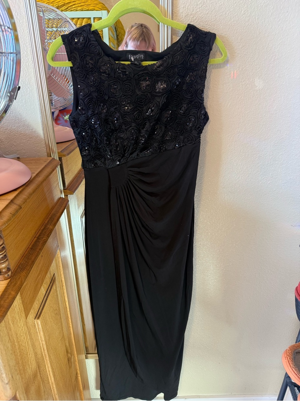 Enfocus Studio Black Sleeveless Maxi Dress with Rosette Sequin Bodice